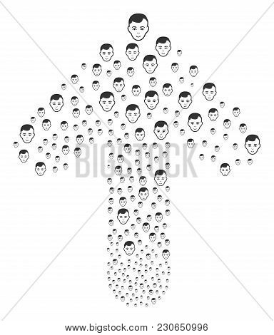 Face Collage Organized In The Figure Of Ahead Navigation Arrow. Forward Pointer Arrow Composition Do