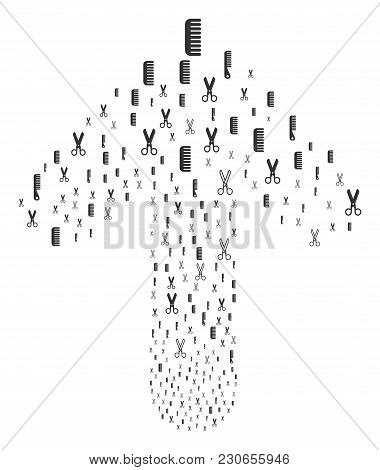 Hairdressing Tools Illustration Done In The Figure Of Ahead Aim Arrow. Ahead Pointer Arrow Compositi