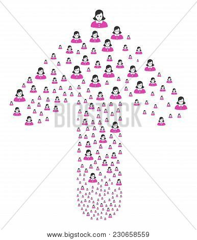Lady Illustration Done In The Set Of Upwards Pointing Arrow. Up Direction Arrow Collage Organized Fr