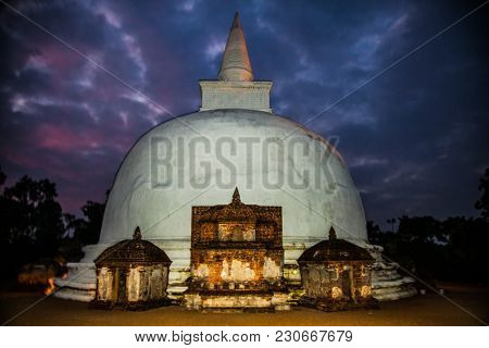 Night view on Kiri Vehera Ancient ruins part of Polonnaruwa of Ceylon Sri Lanka. World Heritage Convention UNESCO