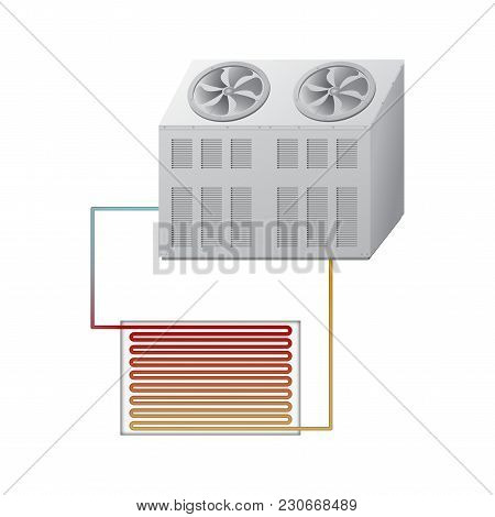 Outdoor And Indoor Unit Chiller. The Evaporator And Condenser. Vector Illustration.