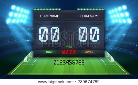 Stadium Electronic Sports Scoreboard With Soccer Time And Football Match Result Display Vector Illus