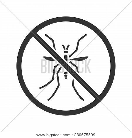 Stop Mosquitos Sign Glyph Icon. Flying Insects Repellent. Pest Control. Silhouette Symbol. Negative 