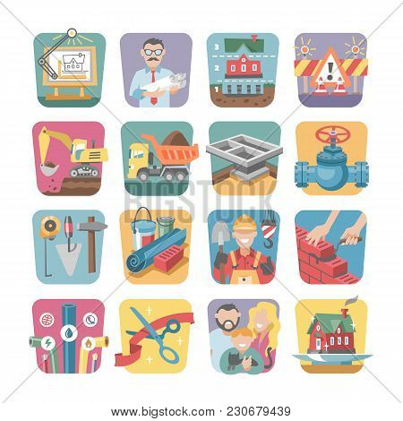 Construction Icons Vector Constructive Equipmentor Tools Of Builder Or Constructor To Build New Hous
