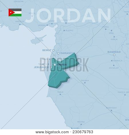 3d Verctor Map Of Cities And Roads In Asia. Jordan And Its Neighbors.