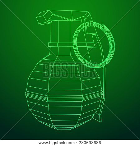 Hand Bomb Frag Grenade Wireframe Low Poly Mesh Vector Illustration
