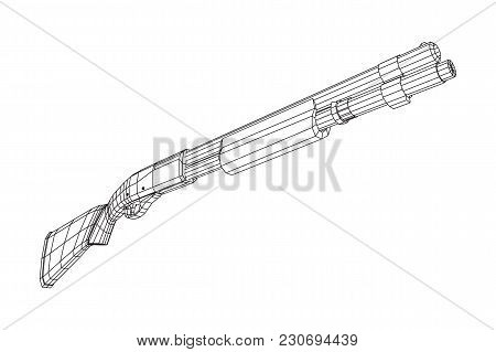 Shotgun Rifle Hunting Carbine Wireframe Low Poly Mesh Vector Illustration