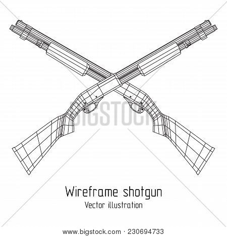 Shotgun Rifle Hunting Carbine Wireframe Low Poly Mesh Vector Illustration