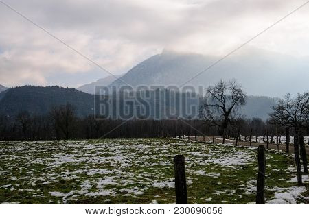 A Snowy Landscape In The French Savoy Area.