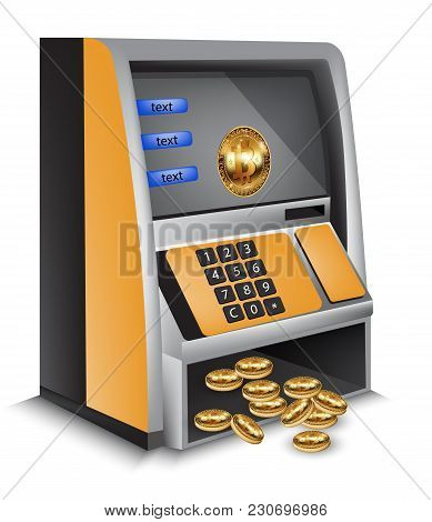 Atm Bitcoins Cash Machine Vector Illustration. Cryptocurrency Tranfers Concept