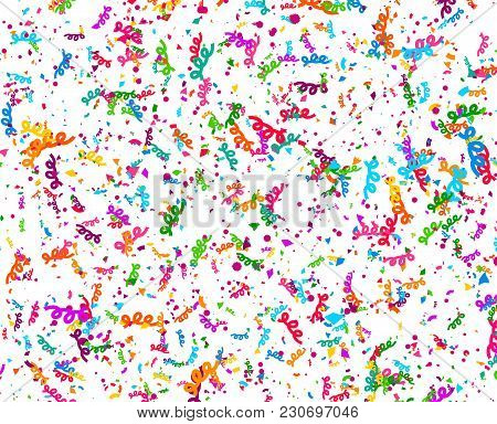 Carnaval Or Festival Confetti. Colorful Confetti Pieces. Celebration Party Or Holiday Background. Fl