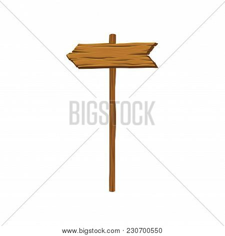 Brown Wooden Board In Shape Of Arrow. Direction Sign. Road Signboard Pointing To The Left. Icon Of S