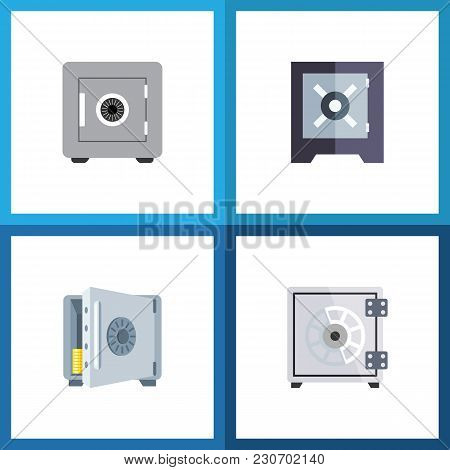 Icon Flat Strongbox Set Of Saving, Banking, Safe And Other Vector Objects. Also Includes Strongbox, 