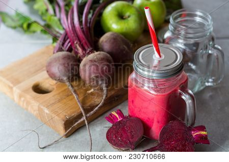 Healthy Dietary Detox Food, Fresh Smoothie Frim Young Red Beets