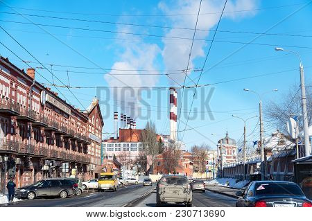 Samara, Russia - March 10, 2018: View Of The City Generating Station From Volzhsky Avenue
