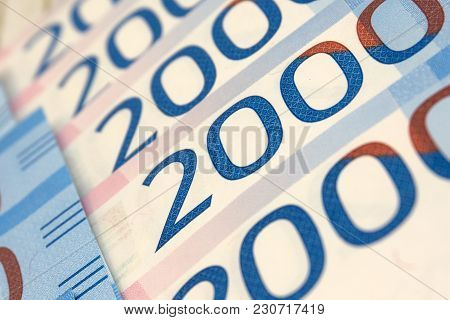 Two Thousand Rubles With One Banknote. New Russian Banknote In Two Thousand Rubles In 2017. Cash Pap