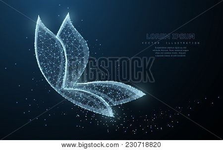 Butterfly. Polygonal Wireframe Mesh Looks Like Constellation On Blue Night Sky With Stars And Dots. 