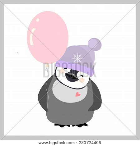 Vector Flat Illustration. Cute Penguins Isolated  On White Background.