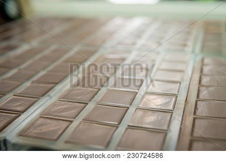 Milk Chocolate Poured Into Plastic Mold, Choco Bars