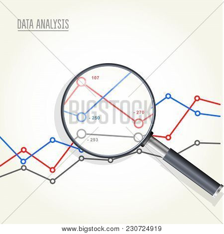 Magnifying Glass Over Charts - Data Statisics Research, Stock Market Analytics