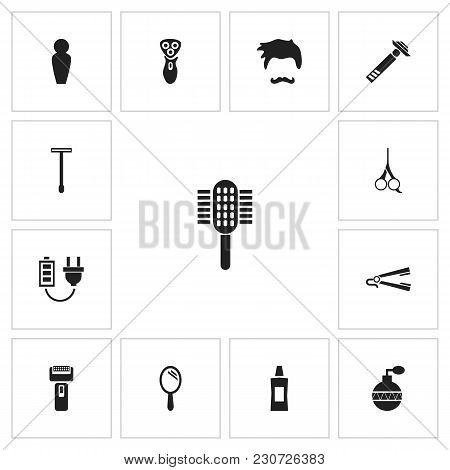 Set Of 13 Editable Tonsorial Artist Icons. Includes Symbols Such As Stylish, Deodorant, A Pair Of Sc