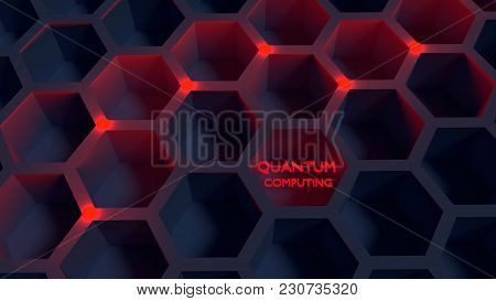Black Honeycomb Net With Red Glowing Nodes Quantom Computing Concept 3d Illustration