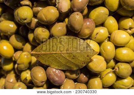 Turkish Style Prepared Olives In The Market Stands