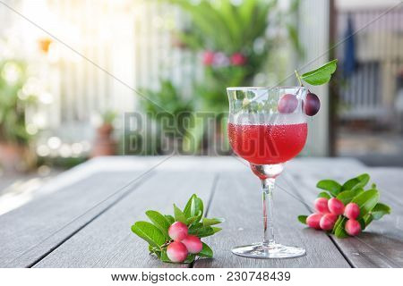The Red Juice Of Ancient Thailand Name Carunda Or Karonda (carissa Carandas L.), Thai Herb Juice.