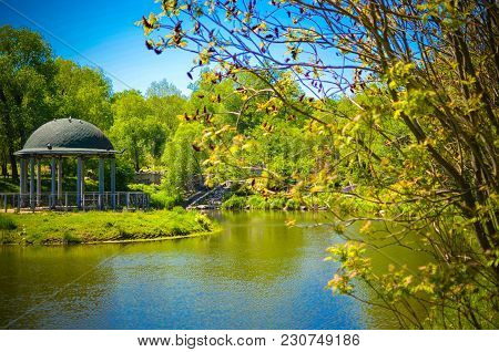 Gazebo Or Alcove On Shore Of Lake In Feofaniya, Kyiv Ukraine