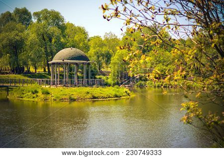 Gazebo Or Alcove On Shore Of Lake In Feofaniya, Kyiv Ukraine
