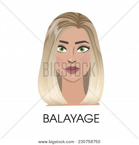 Balayage Hair Illustration. Isolated Woman With Balayage.