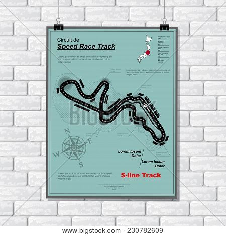 Sport Car Race Plackard With Road And Text On White Brick Wall