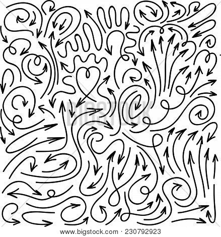 Arrows Collection, Hand Drawn White And Black Illustration, Vector