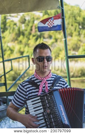 Neretva, Croatia, September 30, 2017: Croatian Singer, Dalmatia Traditional Singer Performing Song A
