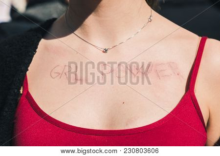 Detail Of A Girl Celebrating The International Wome's Day