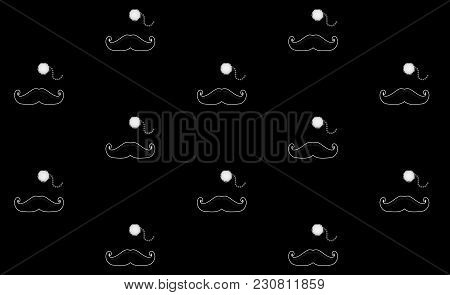 Pattern With Mustache And Monocle, Black Blackground