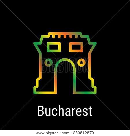 Bucharest, Romania Vector Line Icon. Bucharest Madrid Landmark, Emblem, Print, Label, Symbol. Buchar