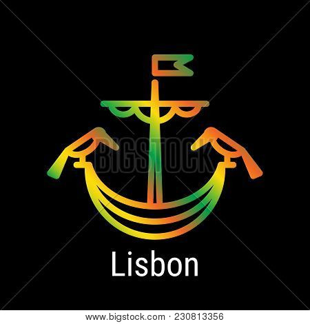 Lisbon, Portugal Vector Line Icon. Lisbon Madrid Landmark, Emblem, Print, Label, Symbol. Lisbon Coat