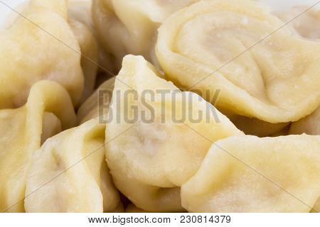 Russian Meat Dumplings Pelmeni In Bowl. Сlose Up.