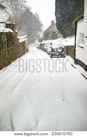 Drewsteignton, Devon, United Kingdom, 01/03/2018:- Snow Covered Landscape During The Beast From The 