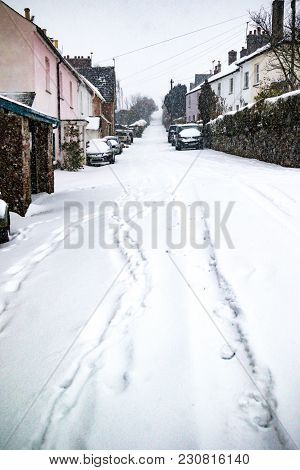 Drewsteignton, Devon, United Kingdom, 01/03/2018:- Snow Covered Landscape During The Beast From The 