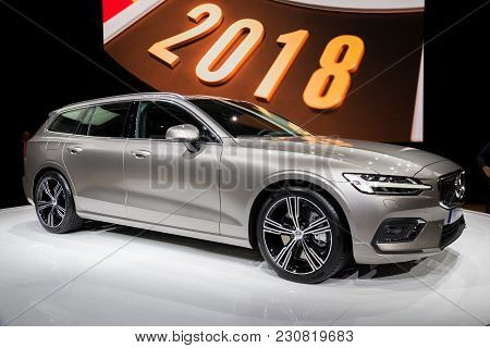 Geneva, Switzerland - March 6, 2018: New Volvo V60 Car Presented At The 88th Geneva International Mo