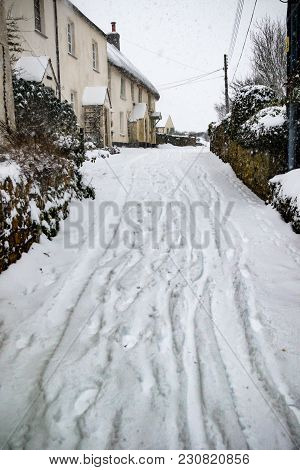 Drewsteignton, Devon, United Kingdom, 01/03/2018:- Snow Covered Landscape During The Beast From The 