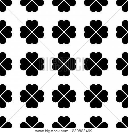 Black Shamrock Seamless Pattern. Background Of Fourleaf Clovers. Simple Flat Vector Illustration.