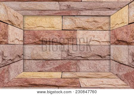 Red Brick Pattern Background Like A Room. Red Brick Perspective Style.