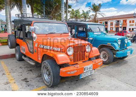 Salento March 2018 These Willys Jeeps Leave Every Hour From The Main Square Of Salento In Colombia, 