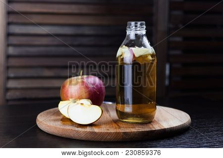 Kombucha With Aan Pple Flavor Wooden Background