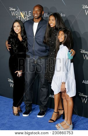 Kobe Bryant, Vanessa Bryant, Gianna Maria Onore Bryant and Natalia Diamante Bryant at the LA premiere of 'A Wrinkle In Time' held at the El Capitan Theater in Hollywood, USA on February 26, 2018.