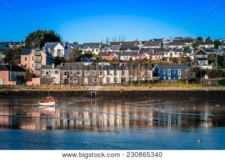 Scenic View Of The Harbor Of Kinsale In The County Of Cork, Ireland With Low Tide At Sunset