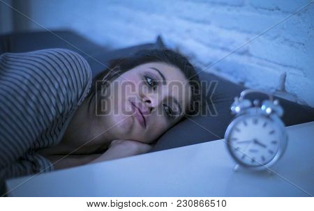 Young Beautiful Sad And Worried Latin Woman Suffering Insomnia And Sleeping Disorder Problem Unable 
